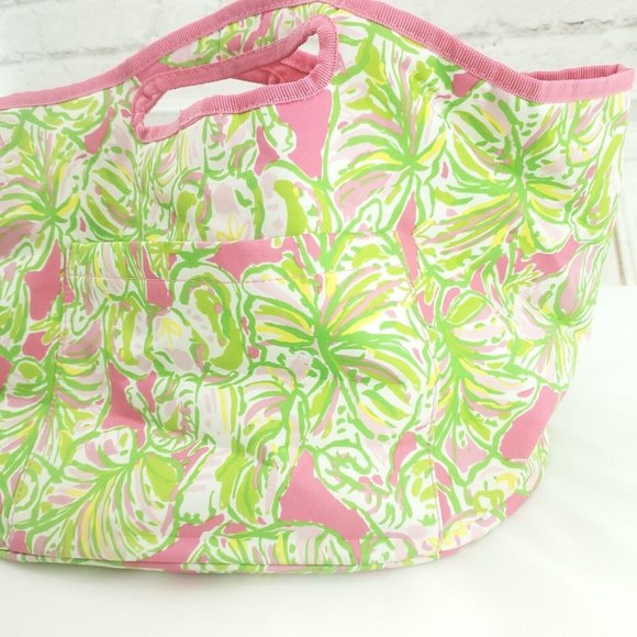 Lilly Pulitzer Pink Floral Bottle Opener Outer Pockets Bucket Style Tote… - Picture 4 of 14
